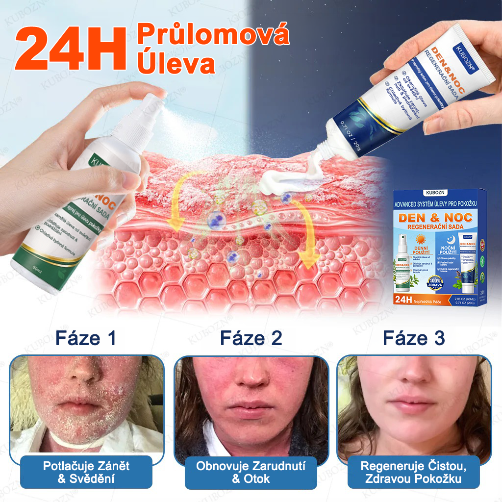 KUBOZN® Denní a noční regenerační systém pro psoriázu – 100% bez steroidů, dvojité řešení pro úlevu od plaků, šupinatění a svědění