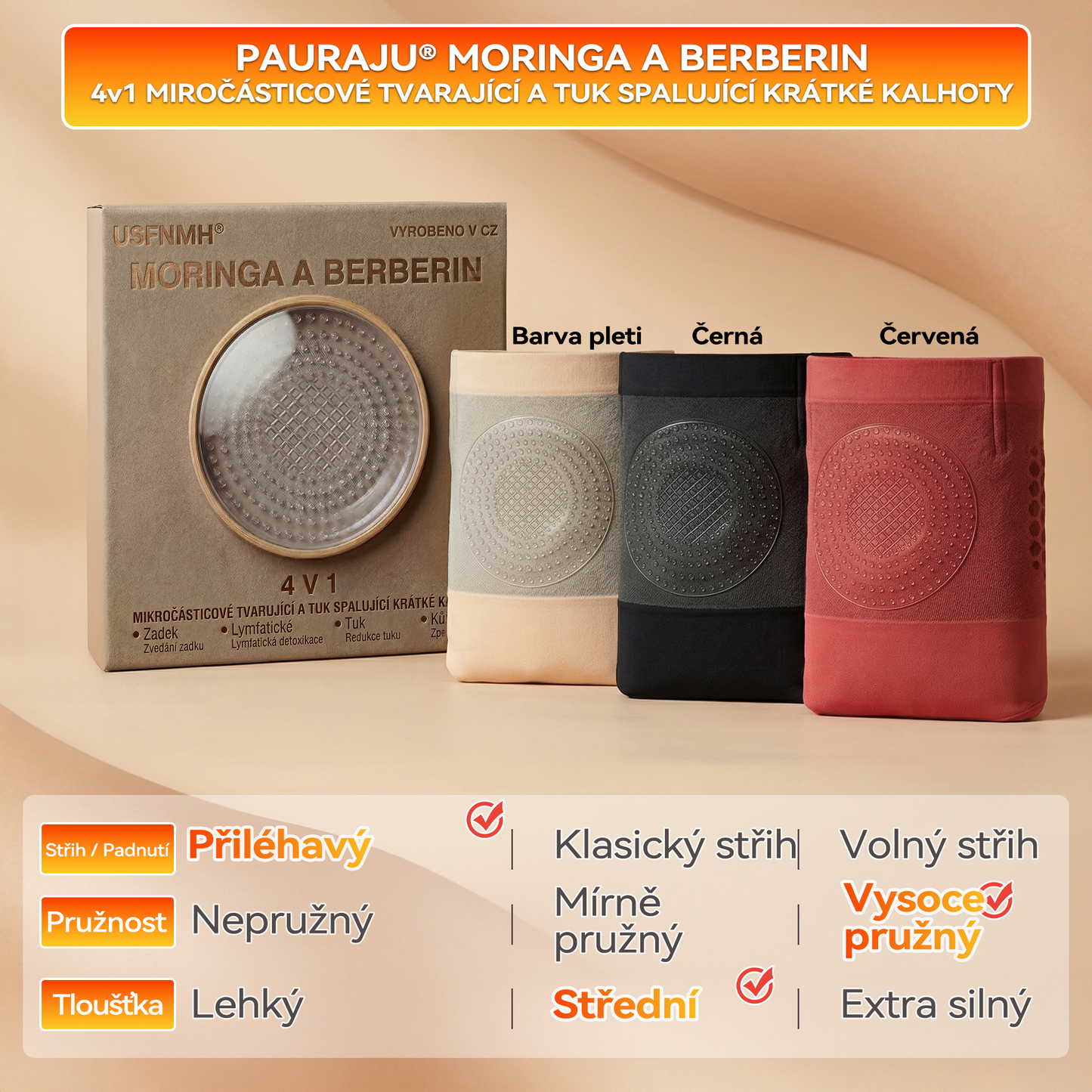 Oficiální značkový obchod 👙 PAURAJU® 2026 4v1 tvarující a spalující tuk šortky s mikročásticemi z moringy a berberinu